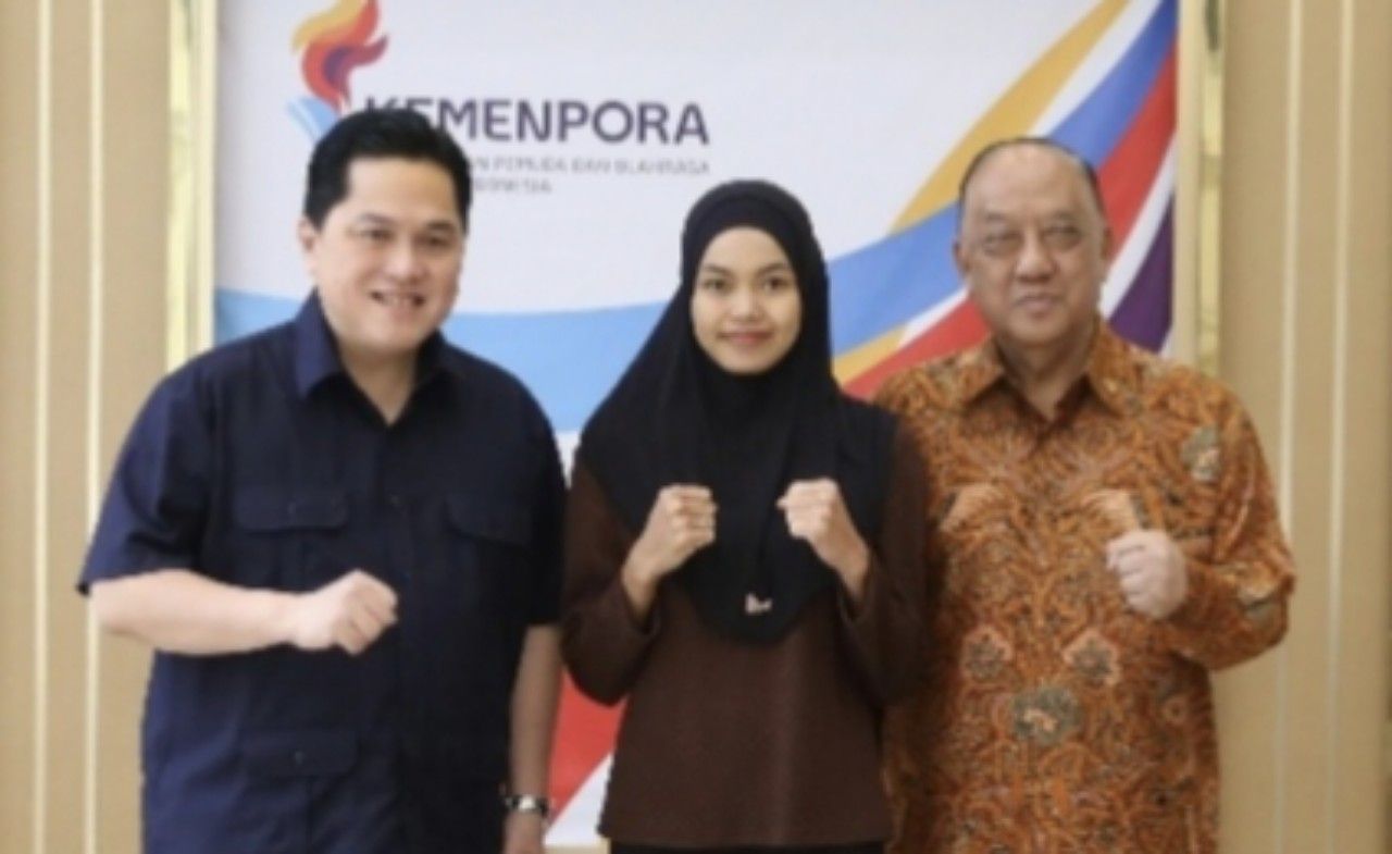 Menpora Erick Thohir dan Ketua KONI Marchiano Norman bertemu dengan Viona Amalia Dinda. (Dok. Kemenpora)