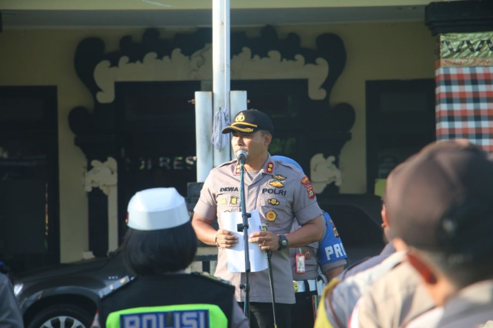 Kapolres Gianyar menyampaikan ucapan trimakasih atas pelaksanaaan apel pagi dan ini merupakan pengecekan terakhir personil yang terlibat dalam Gapura Agung III pengamanan Grand Fondo New York (GFNY) Bali 2022.